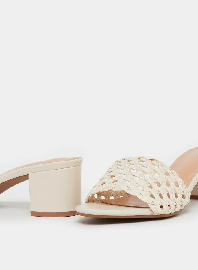 Styli Women Beige Woven Low Heel Mules